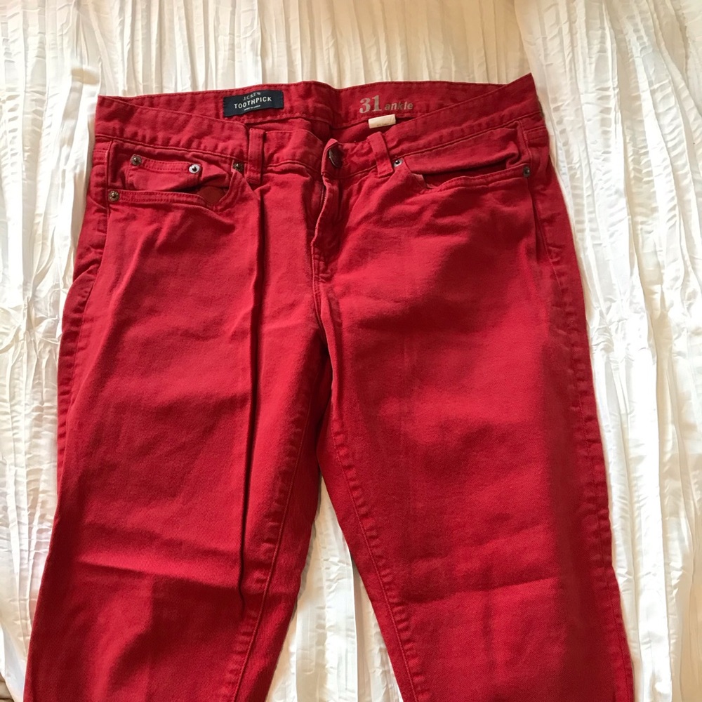 J Crew Red Toothpick ankle Jeans